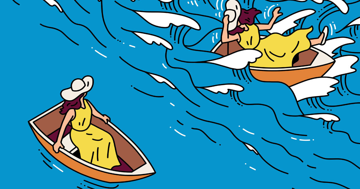 Illustration of two people talking with speech bubbles