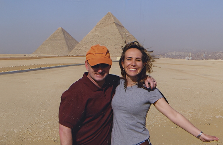 Kelly and Gabby in front of the pyramids.
