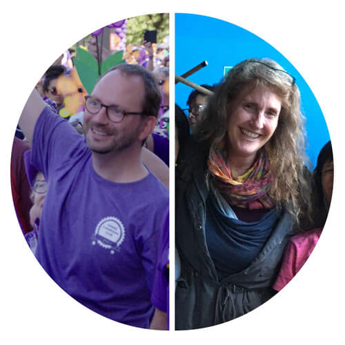 A split photograph of Alzheimer's advocates Cynthia Stone and Walt Dawson