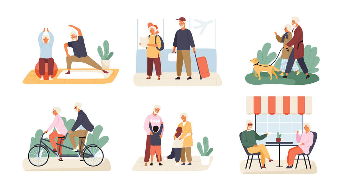 Older couple engaging in different hobbies after retiring