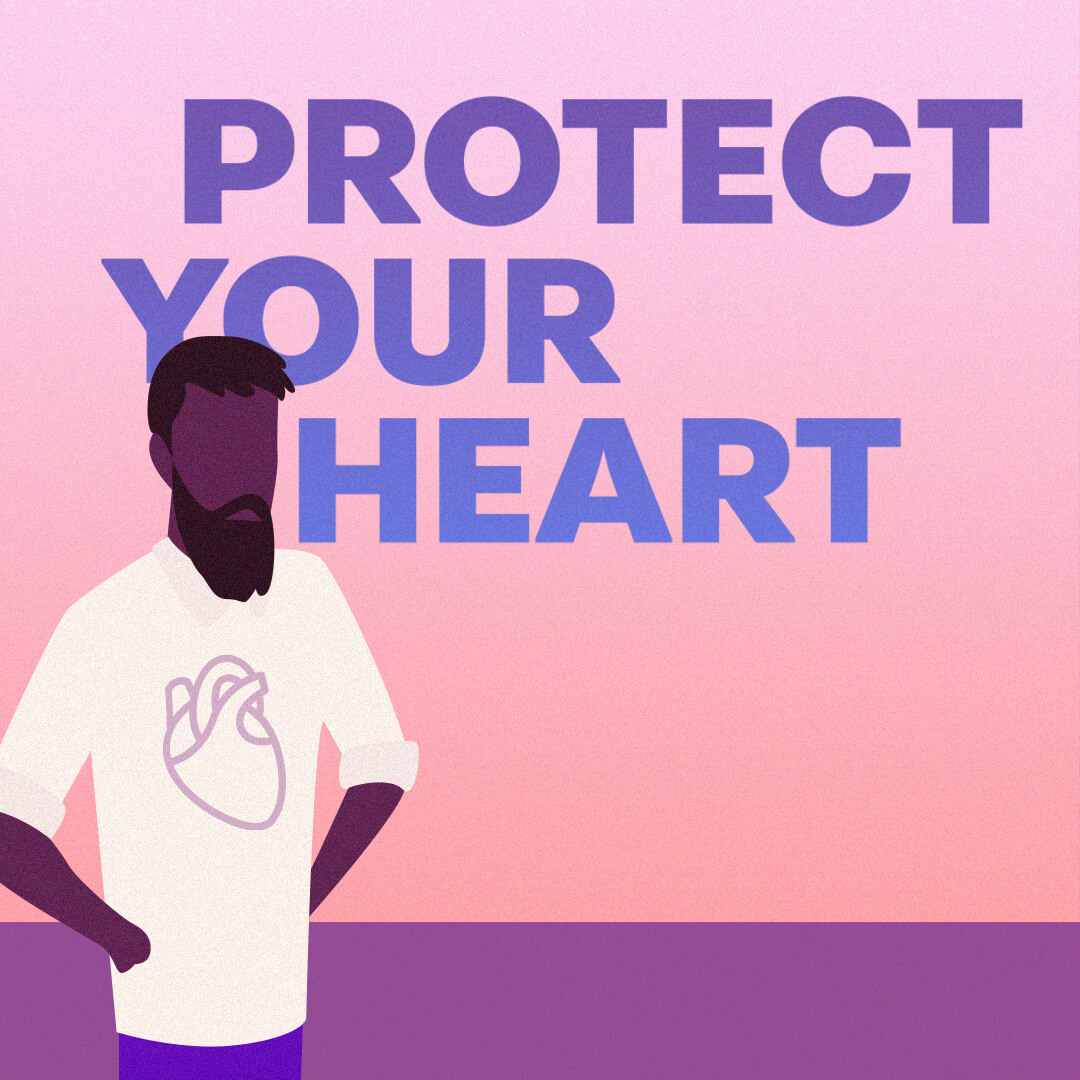 Man wearing a t-shirt with a heart diagram on it